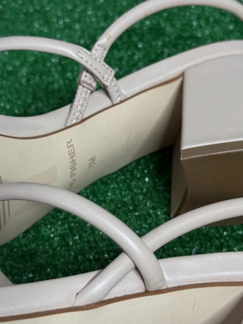 Marc Fisher Galvin Beige Single Strap Block Heel Square Toe Sandals Size 8M